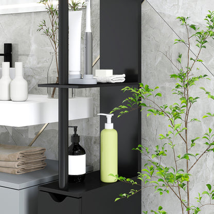 Bathroom Column with 2 Shelves and 2 Cabinets, Tall Bathroom Space Saver in MDF, 15.2x29.8x118cm, Black