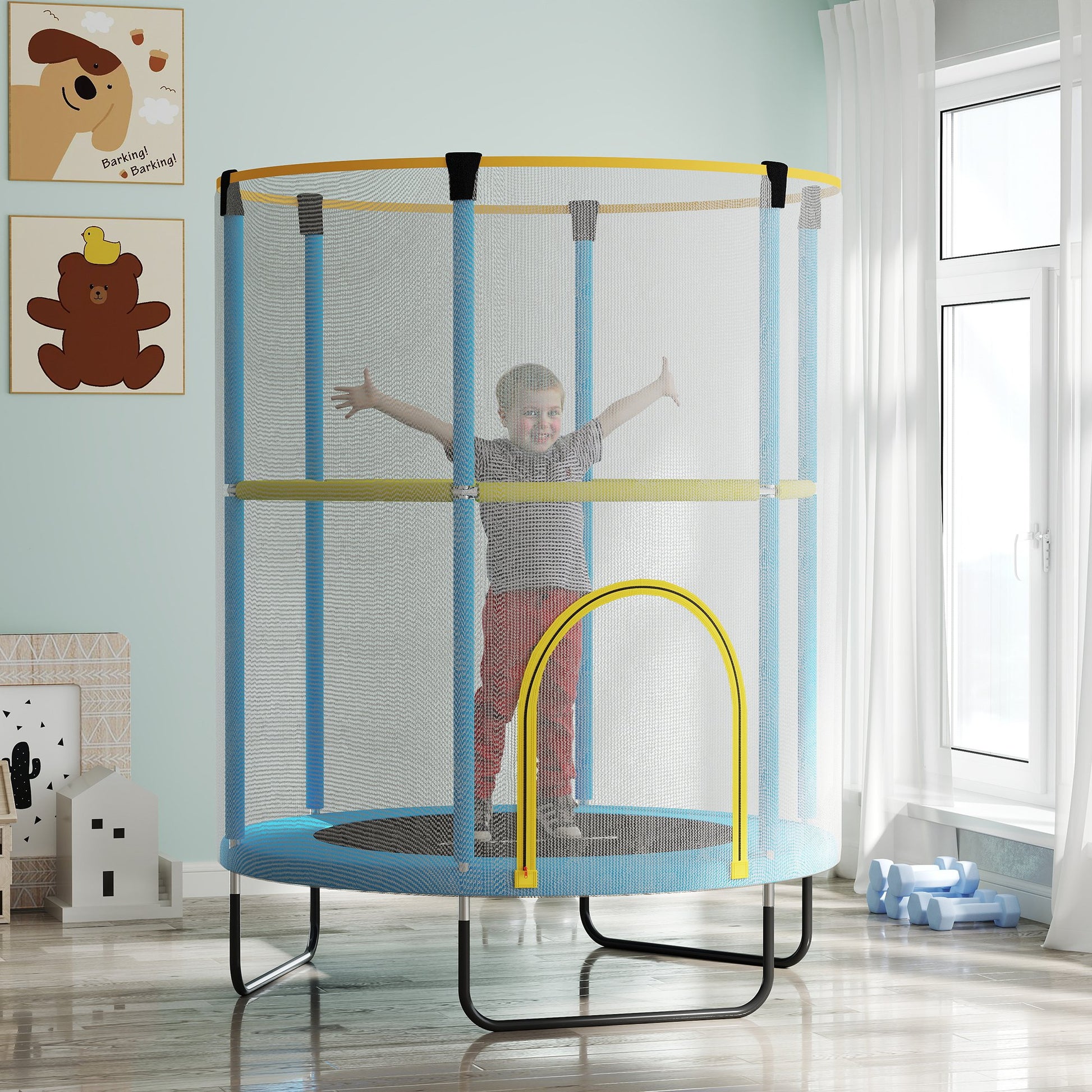 Kids Trampoline Ø140cm Outdoor Trampoline for Kids with Safety Net, Zipper, Elastic Rope, Edge Cover, Garden Trampoline for Indoor and Outdoor