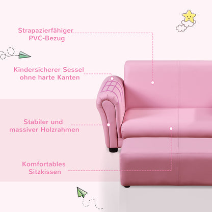 Children's Armchair with Footstool, Kid's Couch with Stool, Children's Sofa, Sofa Armchair, Pink 83 x 42 x 41 cm
