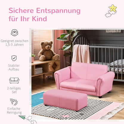 Children's Armchair with Footstool, Kid's Couch with Stool, Children's Sofa, Sofa Armchair, Pink 83 x 42 x 41 cm