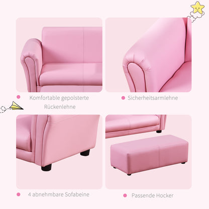 Children's Armchair with Footstool, Kid's Couch with Stool, Children's Sofa, Sofa Armchair, Pink 83 x 42 x 41 cm