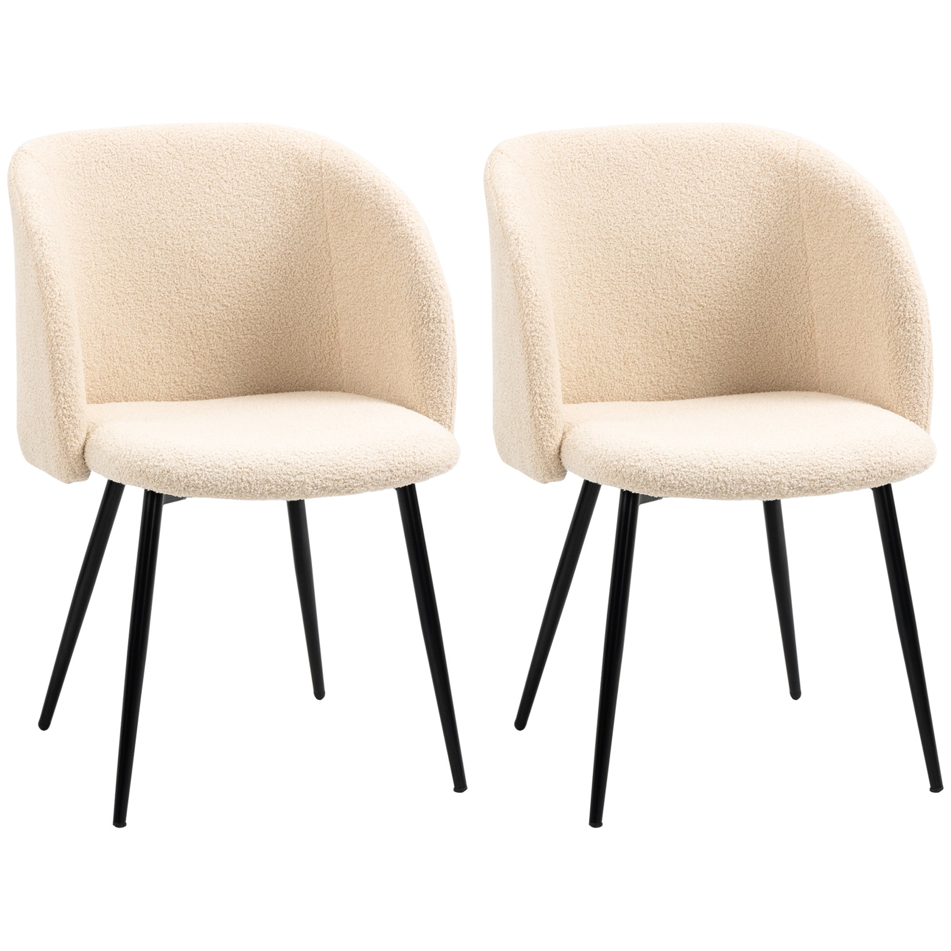 Set of 2 dining chairs kitchen chairs in loop wool effect fabric living room chairs with black steel legs - 55 x 62 x 80 cm beige black