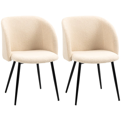 Set of 2 dining chairs kitchen chairs in loop wool effect fabric living room chairs with black steel legs - 55 x 62 x 80 cm beige black