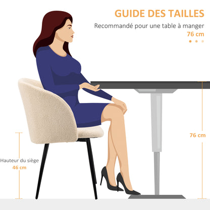 Set of 2 dining chairs kitchen chairs in loop wool effect fabric living room chairs with black steel legs - 55 x 62 x 80 cm beige black