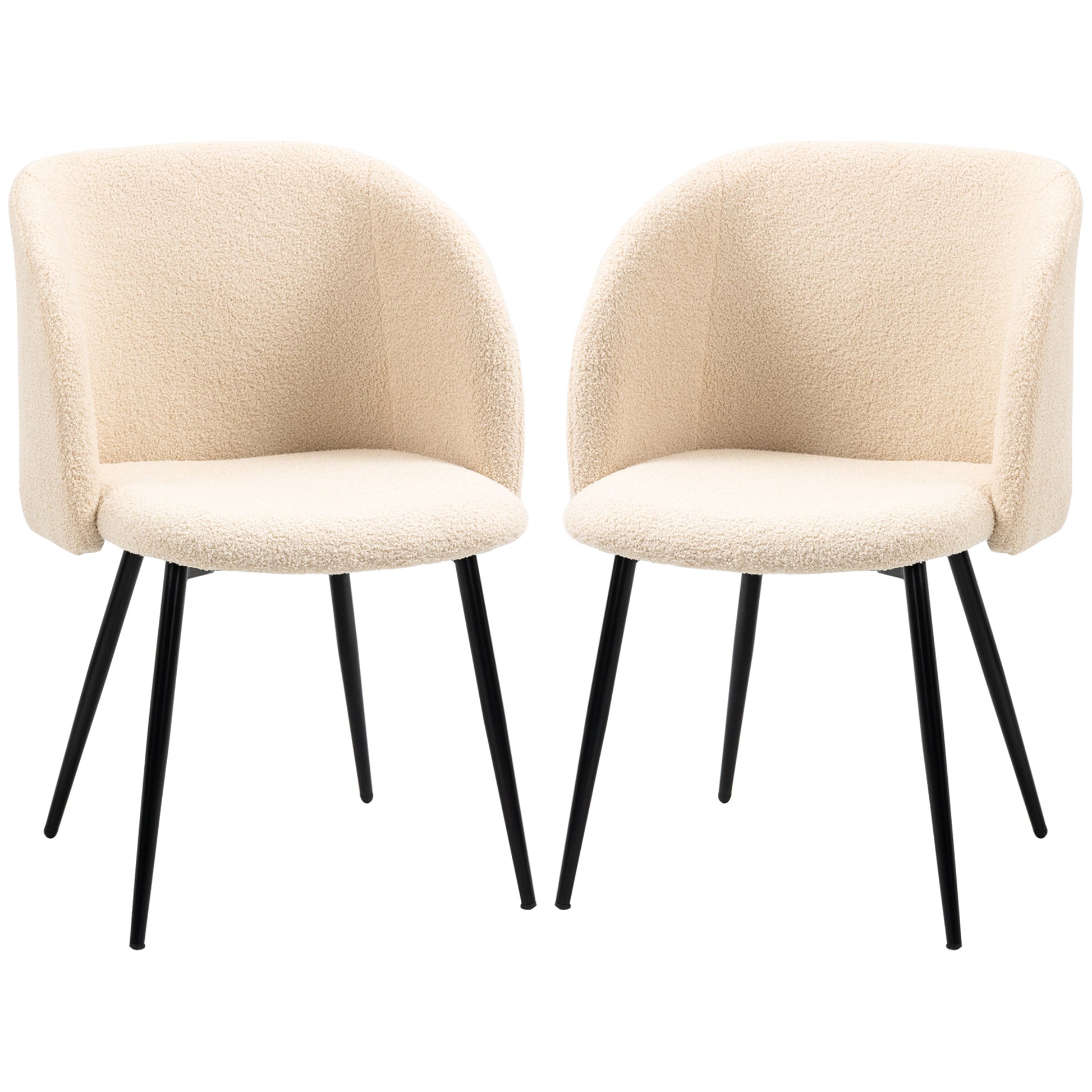 Set of 2 dining chairs kitchen chairs in loop wool effect fabric living room chairs with black steel legs - 55 x 62 x 80 cm beige black