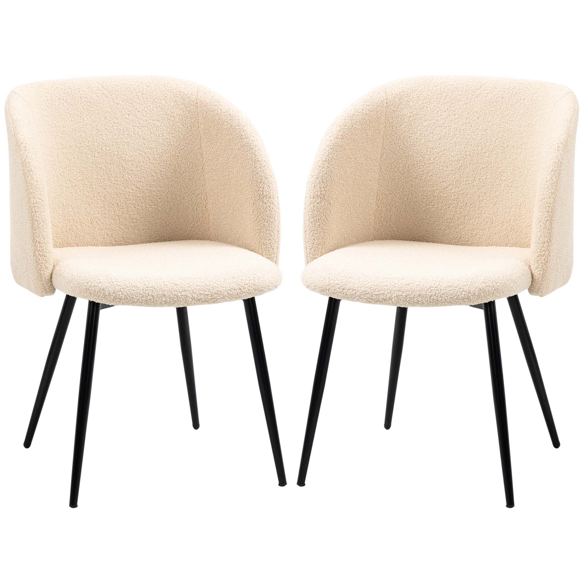 Set of 2 dining chairs kitchen chairs in loop wool effect fabric living room chairs with black steel legs - 55 x 62 x 80 cm beige black