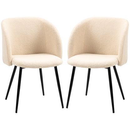 Set of 2 dining chairs kitchen chairs in loop wool effect fabric living room chairs with black steel legs - 55 x 62 x 80 cm beige black