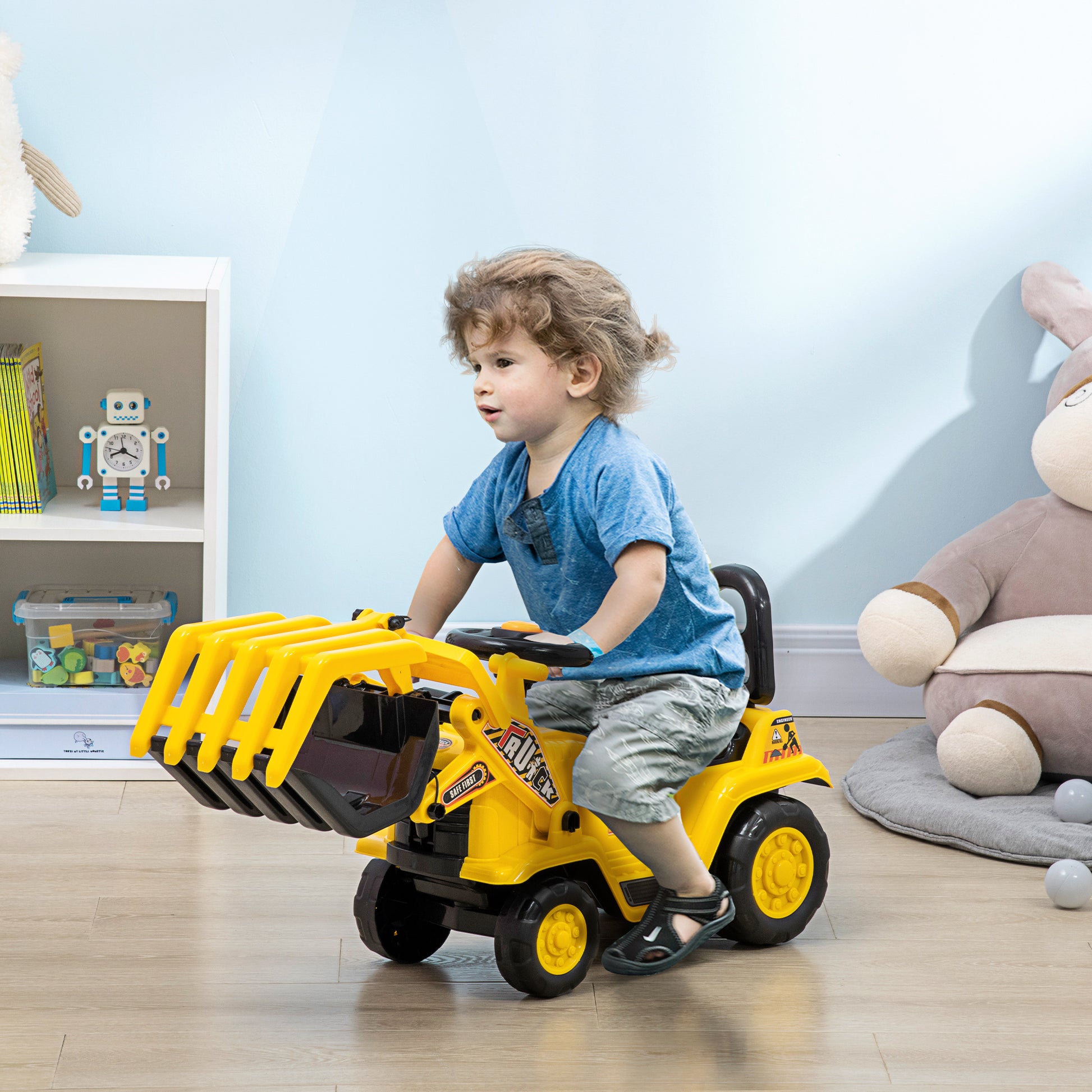 Sit-On Digger with Rotatable Adjustable Shovel, Horn Kids Can Sit On with Storage Space under Seat Ride-On Toy Digger up to 30 kg, Sand Digger for Kids 2-4 Years Yellow