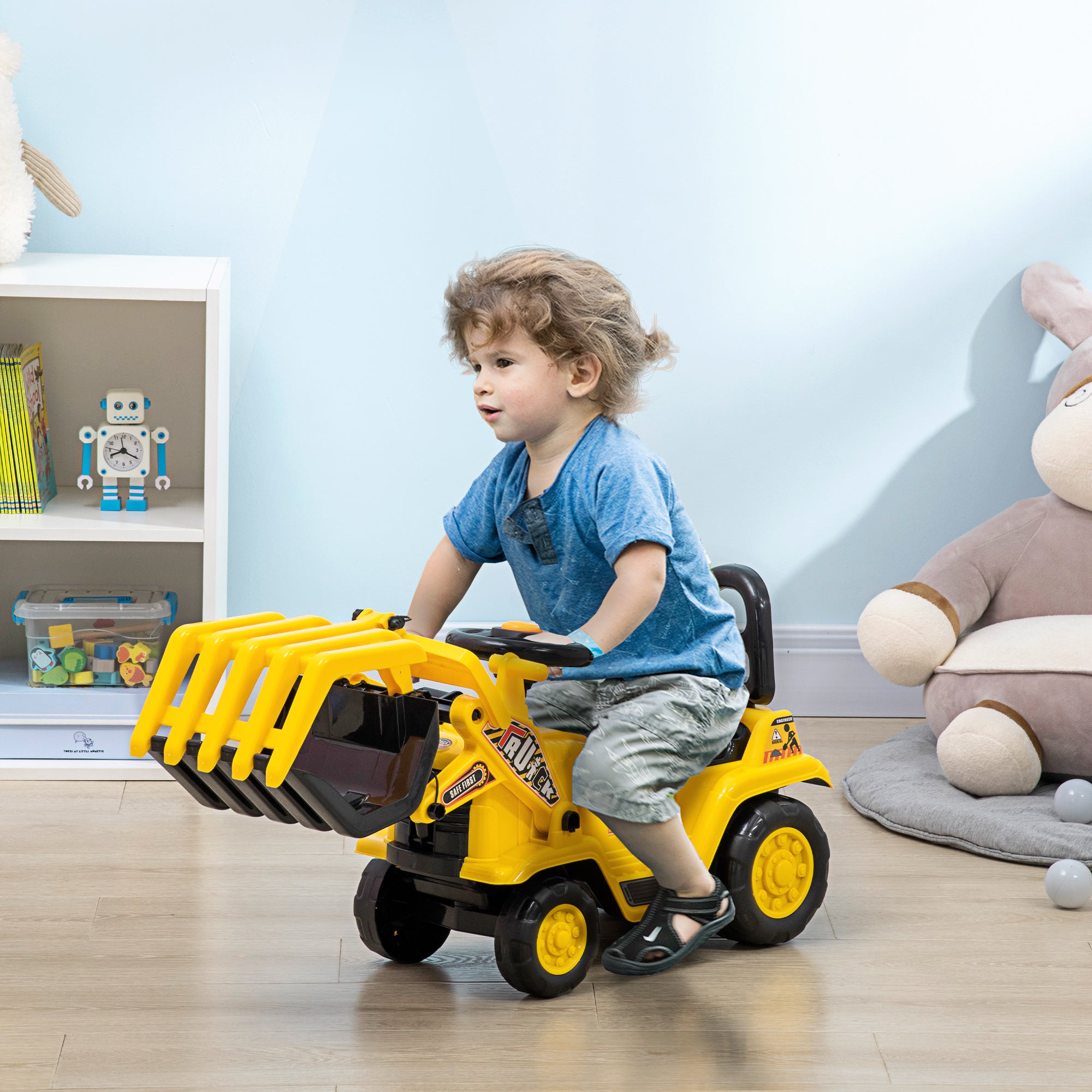 Sit-On Digger with Rotatable Adjustable Shovel, Horn Kids Can Sit On with Storage Space under Seat Ride-On Toy Digger up to 30 kg, Sand Digger for Kids 2-4 Years Yellow