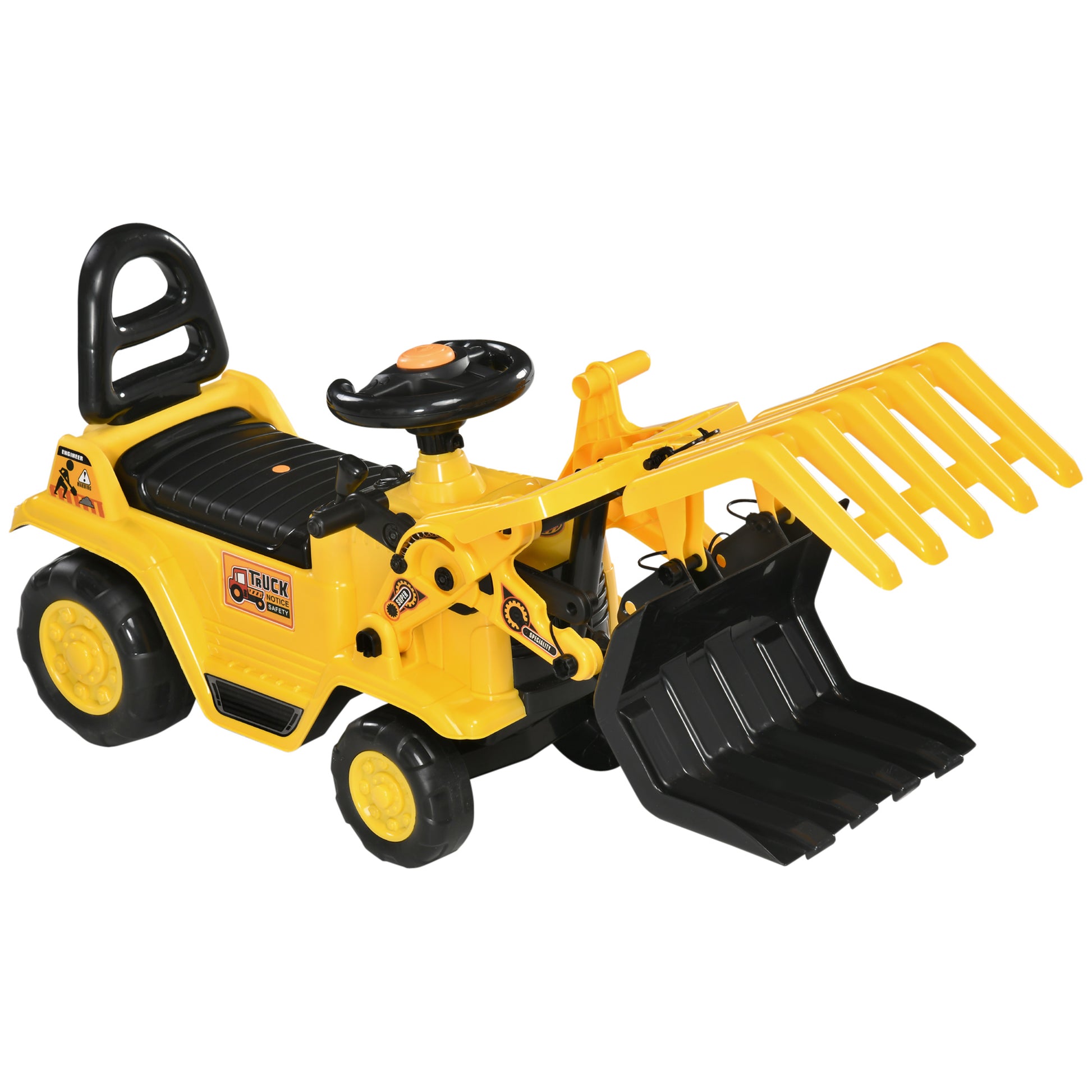 Sit-On Digger with Rotatable Adjustable Shovel, Horn Kids Can Sit On with Storage Space under Seat Ride-On Toy Digger up to 30 kg, Sand Digger for Kids 2-4 Years Yellow