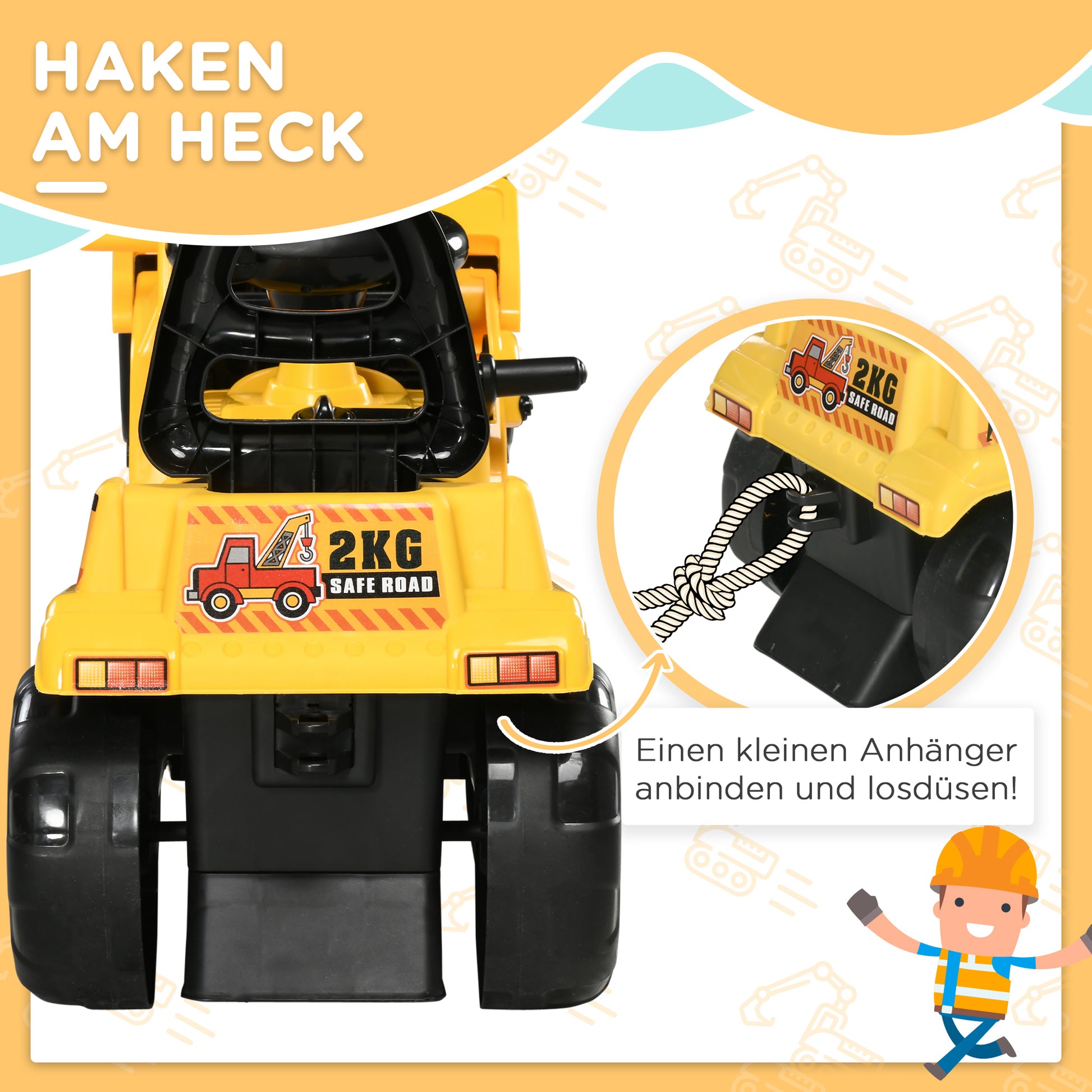 Sit-On Digger with Rotatable Adjustable Shovel, Horn Kids Can Sit On with Storage Space under Seat Ride-On Toy Digger up to 30 kg, Sand Digger for Kids 2-4 Years Yellow