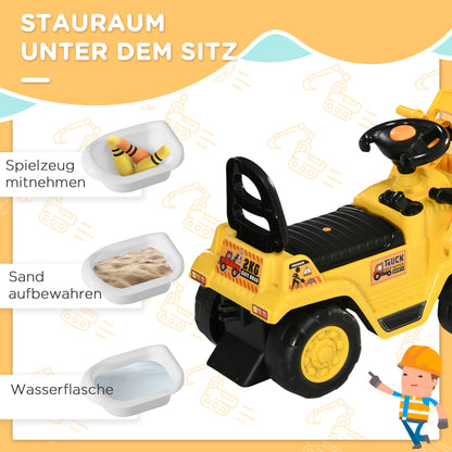 Sit-On Digger with Rotatable Adjustable Shovel, Horn Kids Can Sit On with Storage Space under Seat Ride-On Toy Digger up to 30 kg, Sand Digger for Kids 2-4 Years Yellow