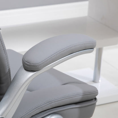 Ergonomic Office Chair with Padding, Adjustable Height, and 5 Swivel Wheels, in PU Leather and Foam, 70x71x113-121 cm, Gray