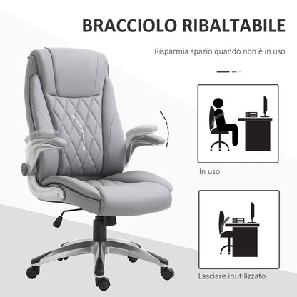 Ergonomic Office Chair with Padding, Adjustable Height, and 5 Swivel Wheels, in PU Leather and Foam, 70x71x113-121 cm, Gray