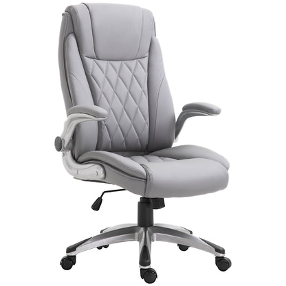 Ergonomic Office Chair with Padding, Adjustable Height, and 5 Swivel Wheels, in PU Leather and Foam, 70x71x113-121 cm, Gray