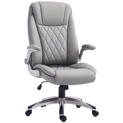 Ergonomic Office Chair with Padding, Adjustable Height, and 5 Swivel Wheels, in PU Leather and Foam, 70x71x113-121 cm, Gray