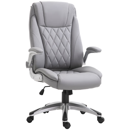 Ergonomic Office Chair with Padding, Adjustable Height, and 5 Swivel Wheels, in PU Leather and Foam, 70x71x113-121 cm, Gray