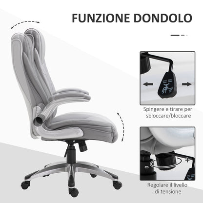 Ergonomic Office Chair with Padding, Adjustable Height, and 5 Swivel Wheels, in PU Leather and Foam, 70x71x113-121 cm, Gray