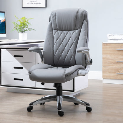 Ergonomic Office Chair with Padding, Adjustable Height, and 5 Swivel Wheels, in PU Leather and Foam, 70x71x113-121 cm, Gray