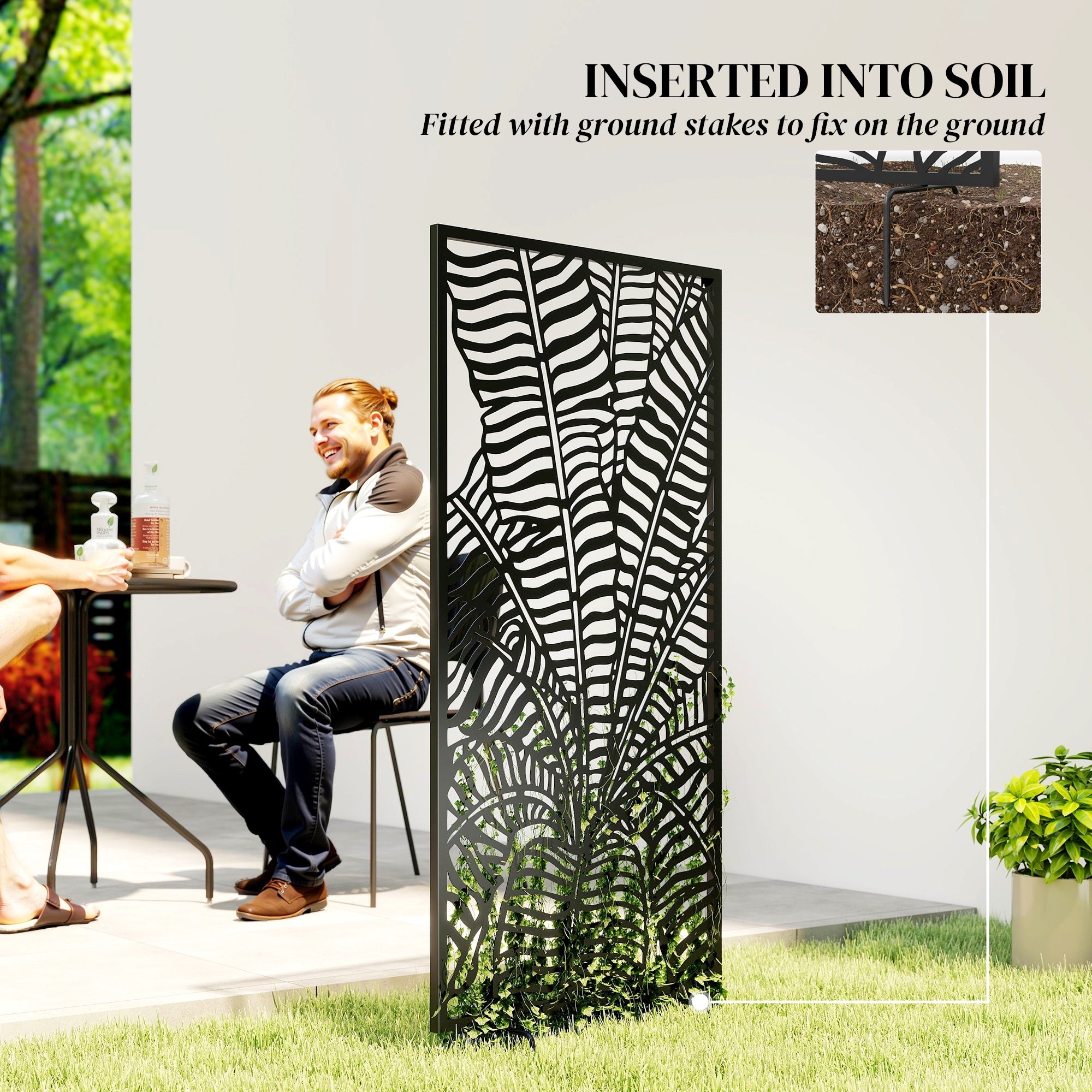 Freestanding/Suspendable Privacy Screen 25.6 x 51.2 in – Metal Panel Divider for Balcony & Terrace, Black
