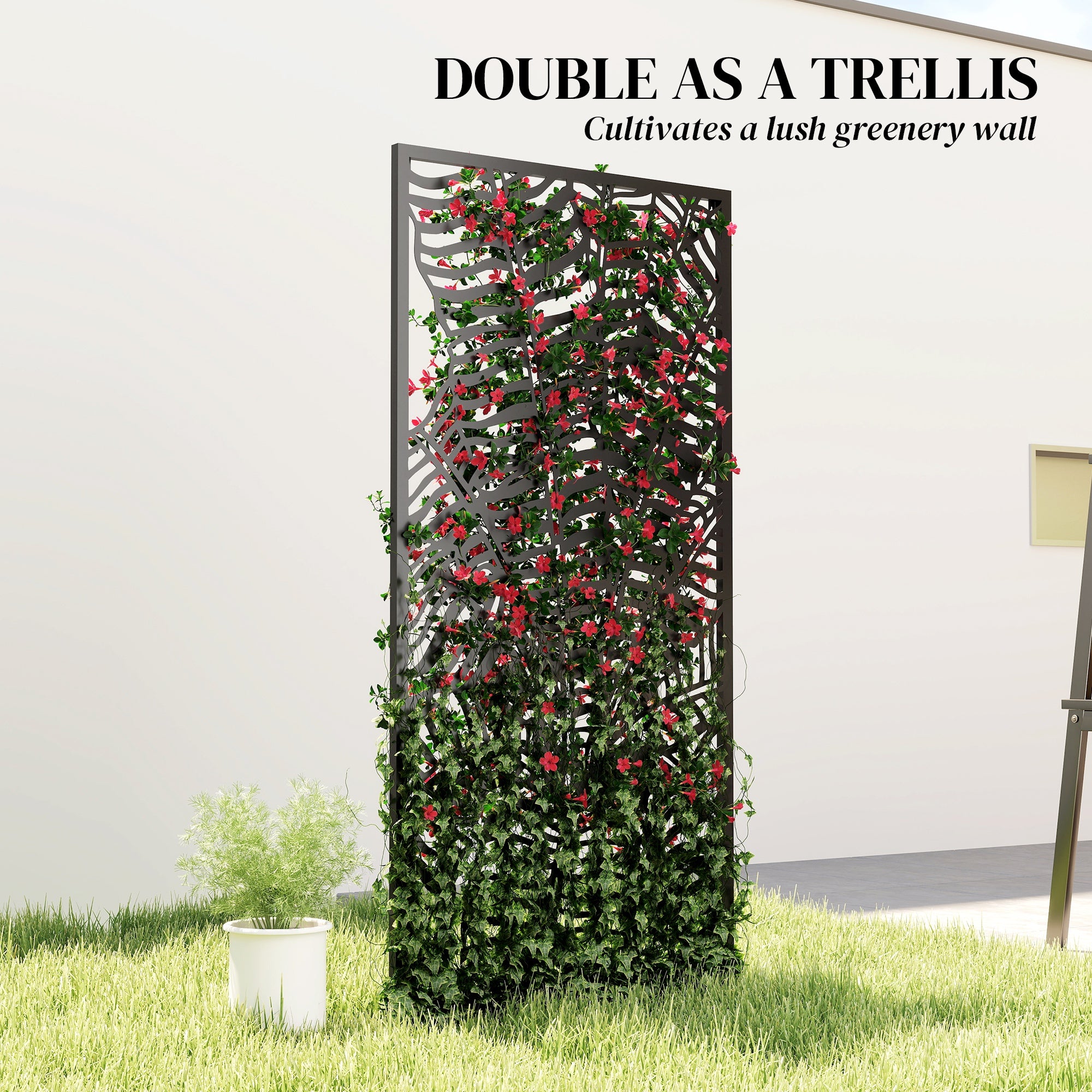 Freestanding/Suspendable Privacy Screen 25.6 x 51.2 in – Metal Panel Divider for Balcony & Terrace, Black