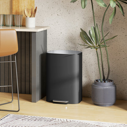 50L (13.2 gal) Kitchen Step Trash Can with Stay-Open Function, Soft-Close Lid, Foot Pedal – Stainless Steel, Black, 17.8 x 14.4 x 24.6 in (45.1 x 36.5 x 62.6 cm)