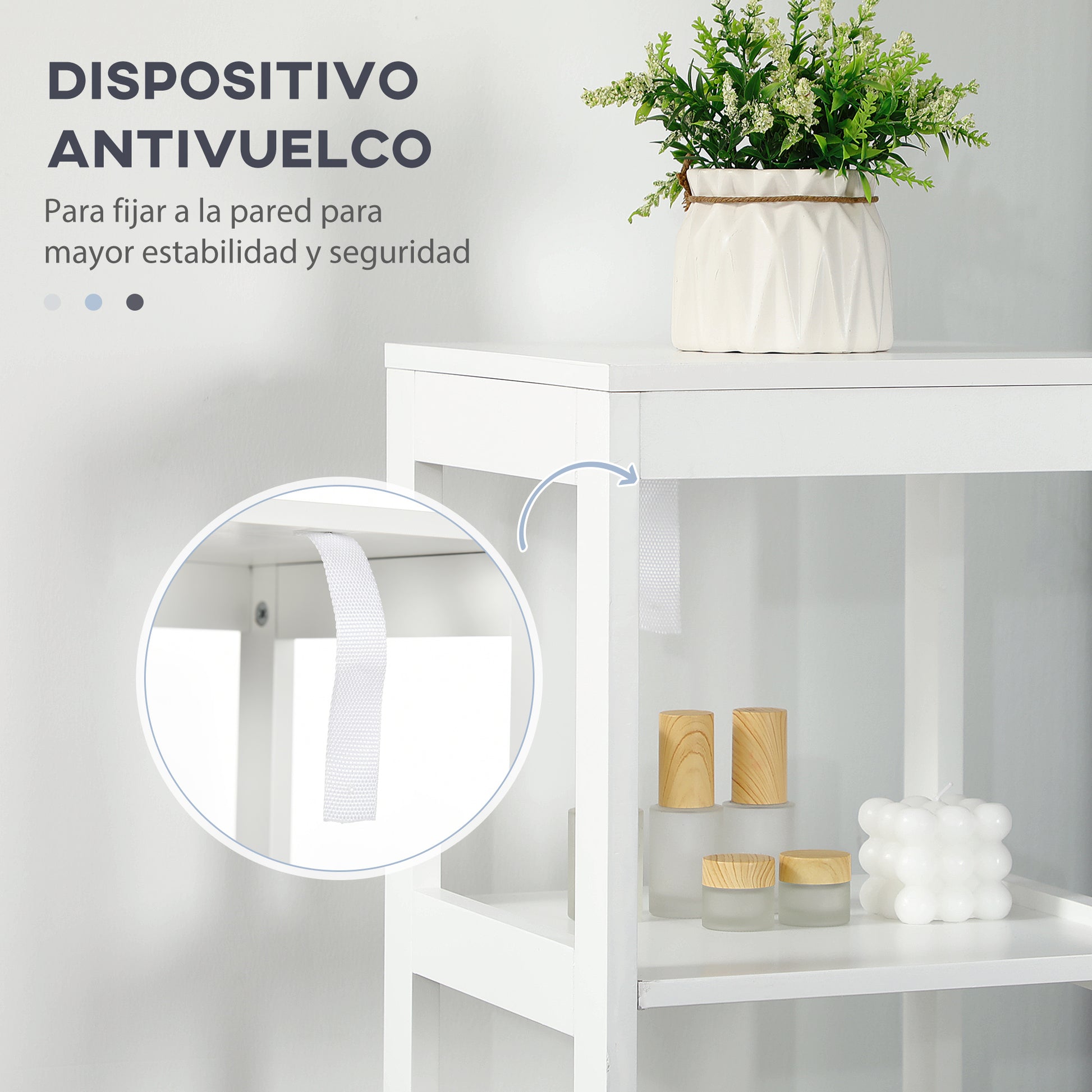 Tall Multipurpose Bathroom Cabinet Column Furniture with 3 Open Shelves and 2 Storage Drawers Anti-tilt Design 30x30x144 cm White