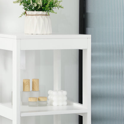 Tall Multipurpose Bathroom Cabinet Column Furniture with 3 Open Shelves and 2 Storage Drawers Anti-tilt Design 30x30x144 cm White