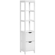 Tall Multipurpose Bathroom Cabinet Column Furniture with 3 Open Shelves and 2 Storage Drawers Anti-tilt Design 30x30x144 cm White