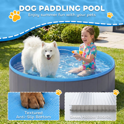 Foldable Dog Pool for Medium & Large Dogs – 120 x 30 cm (47 x 12 in), Non-Slip Indoor/Outdoor Paddling Pool, Dark Gray