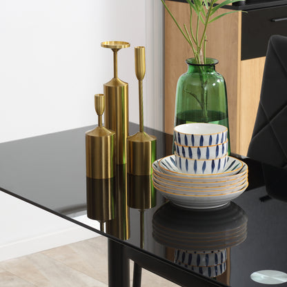 Dining Table Set with 4 Chairs, 5-Piece Kitchen Furniture Set, Tempered Glass Top, Steel Legs, Black