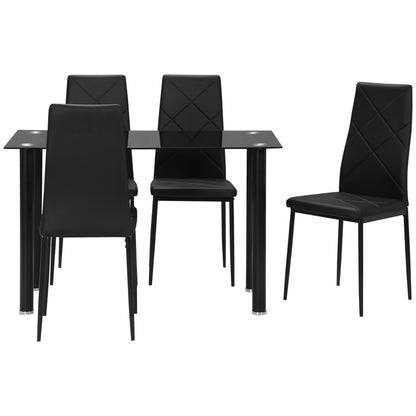 Dining Table Set with 4 Chairs, 5-Piece Kitchen Furniture Set, Tempered Glass Top, Steel Legs, Black