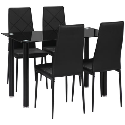 Dining Table Set with 4 Chairs, 5-Piece Kitchen Furniture Set, Tempered Glass Top, Steel Legs, Black