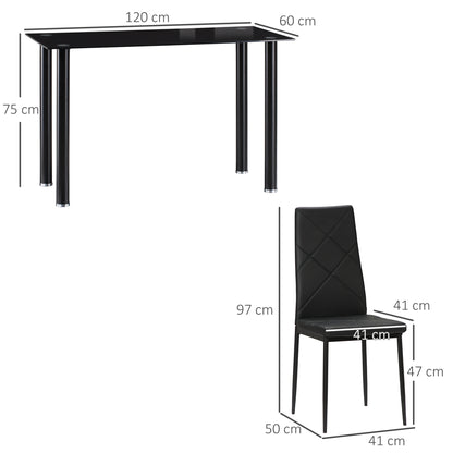 Dining Table Set with 4 Chairs, 5-Piece Kitchen Furniture Set, Tempered Glass Top, Steel Legs, Black