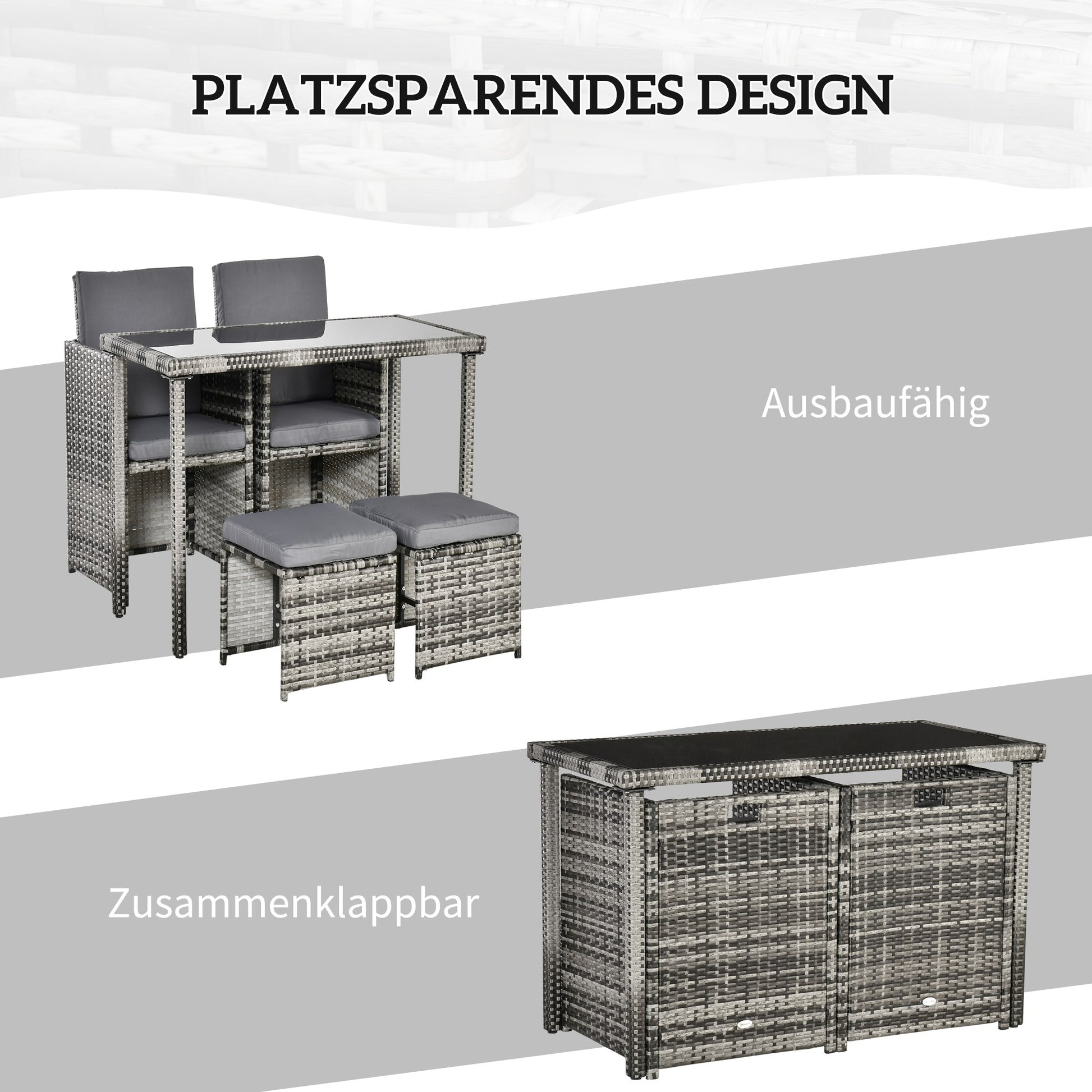 Poly Rattan Seating Group Dining Set Garden Set Set 5 pcs. with Cushions, Grey