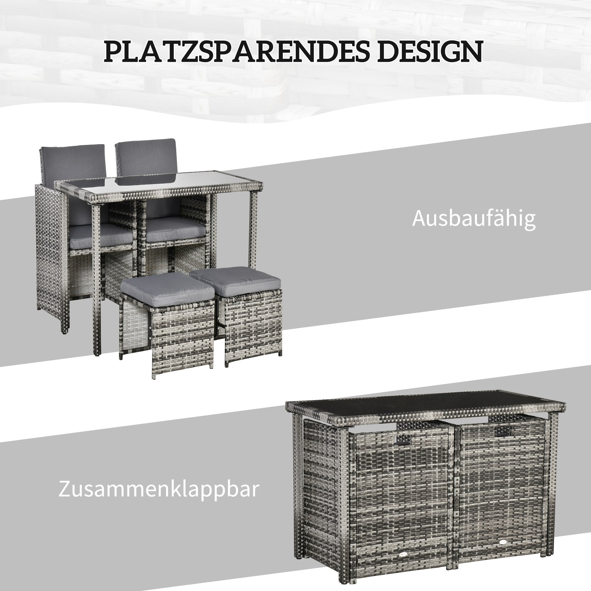 Poly Rattan Seating Group Dining Set Garden Set Set 5 pcs. with Cushions, Grey