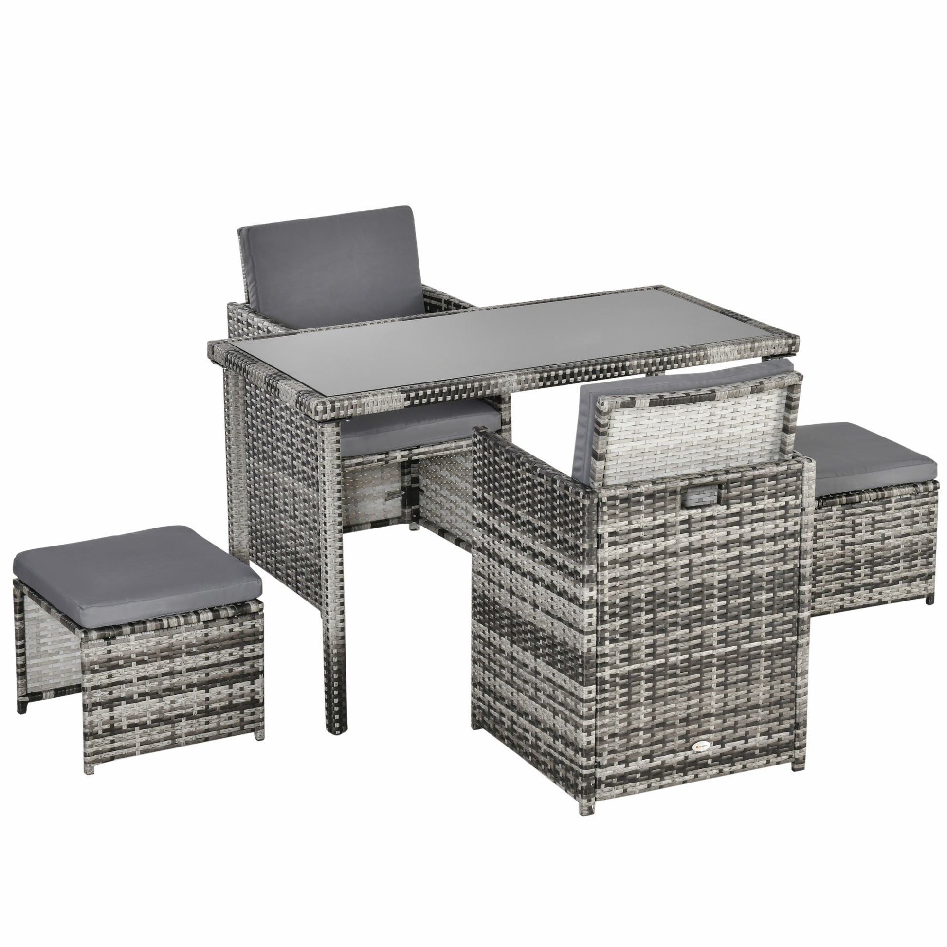 Poly Rattan Seating Group Dining Set Garden Set Set 5 pcs. with Cushions, Grey