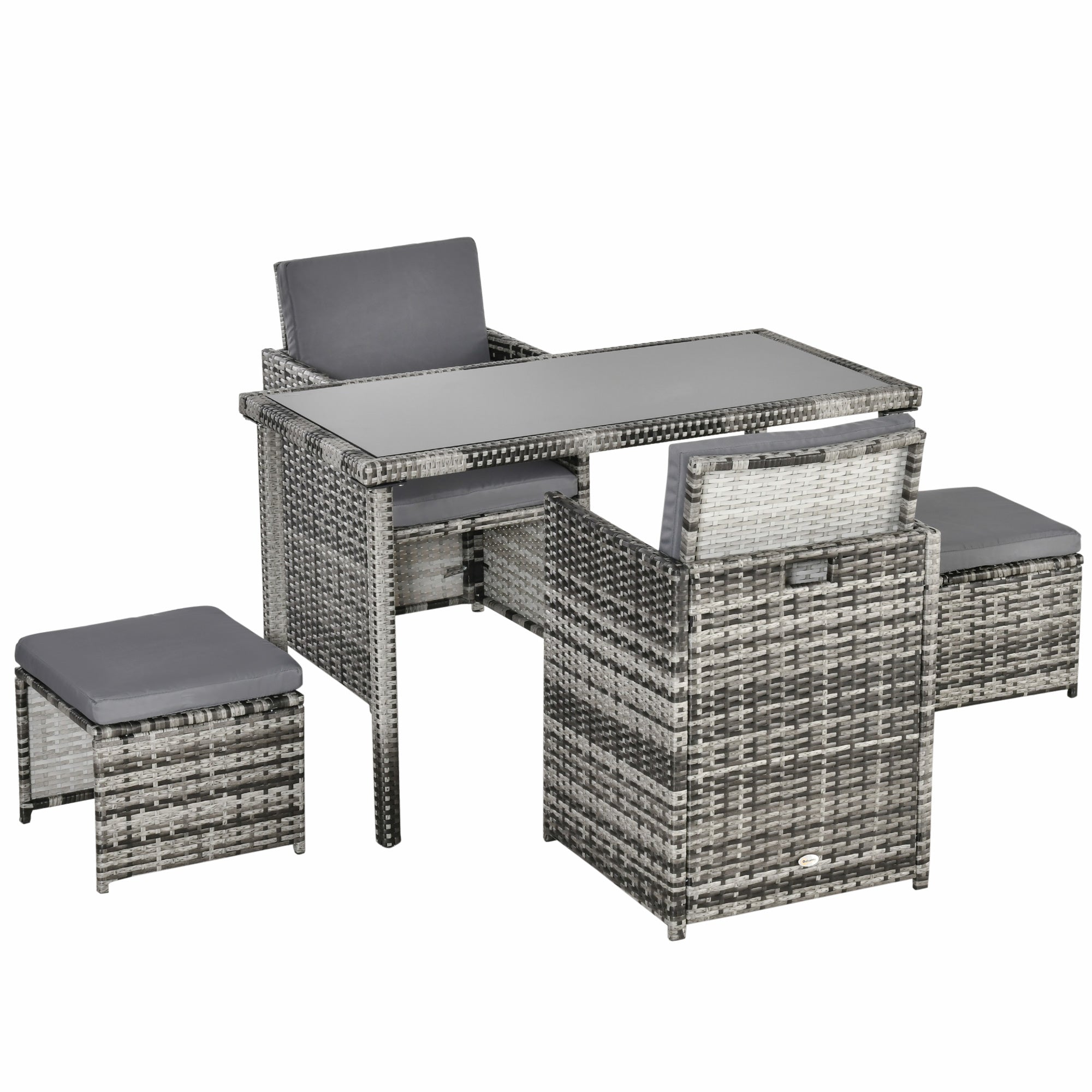 Poly Rattan Seating Group Dining Set Garden Set Set 5 pcs. with Cushions, Grey