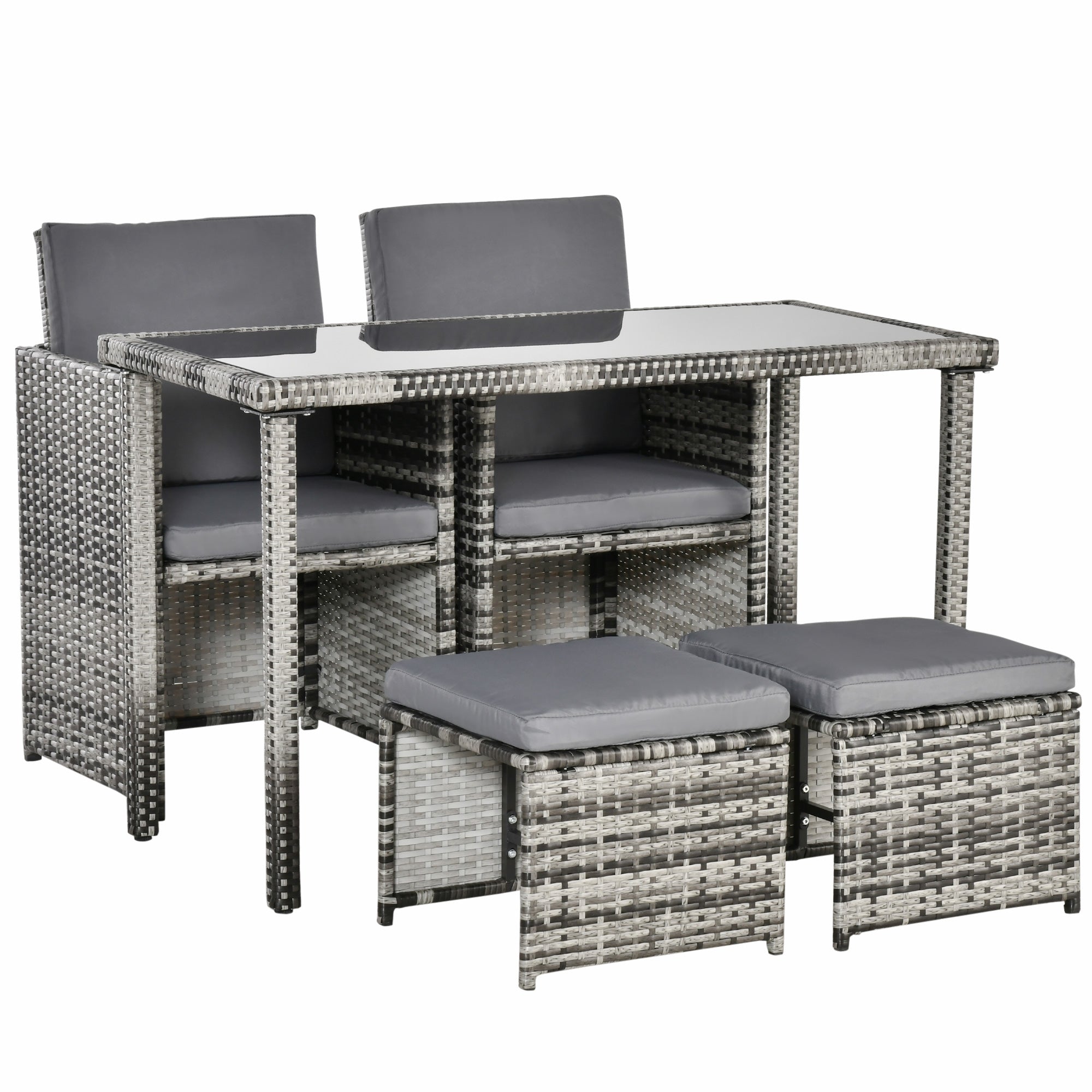 Poly Rattan Seating Group Dining Set Garden Set Set 5 pcs. with Cushions, Grey
