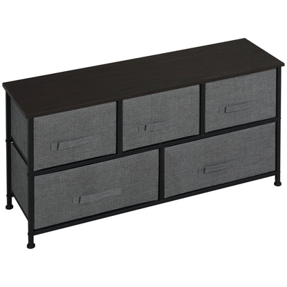 Chest of Drawers Storage Unit 100 x 30 x 54 cm 5 Non-Woven Drawers Dark Gray Steel Structure Black Wood Grain Appearance