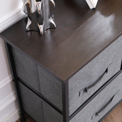 Chest of Drawers Storage Unit 100 x 30 x 54 cm 5 Non-Woven Drawers Dark Gray Steel Structure Black Wood Grain Appearance