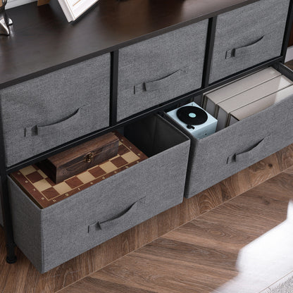 Chest of Drawers Storage Unit 100 x 30 x 54 cm 5 Non-Woven Drawers Dark Gray Steel Structure Black Wood Grain Appearance