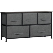Chest of Drawers Storage Unit 100 x 30 x 54 cm 5 Non-Woven Drawers Dark Gray Steel Structure Black Wood Grain Appearance