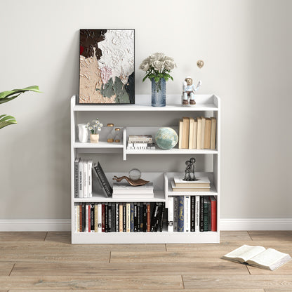 Bookshelf Storage Furniture dim. 90L x 24W x 91H cm 4 Levels 3 Back Panels Particle Boards White