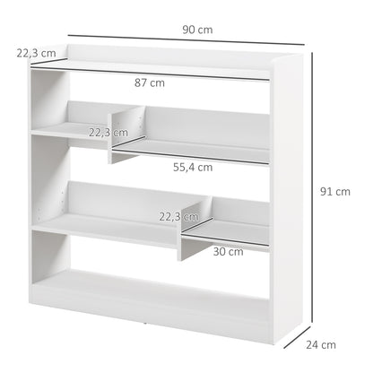 Bookshelf Storage Furniture dim. 90L x 24W x 91H cm 4 Levels 3 Back Panels Particle Boards White