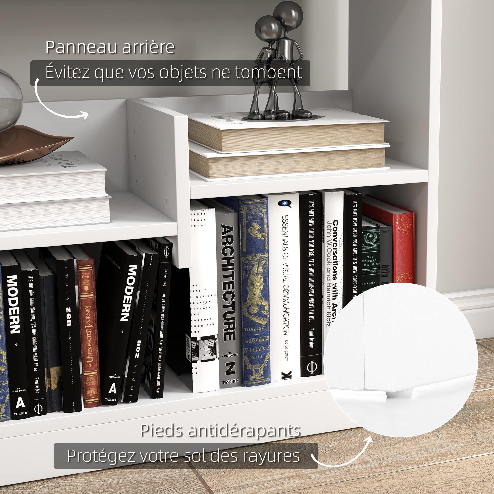 Bookshelf Storage Furniture dim. 90L x 24W x 91H cm 4 Levels 3 Back Panels Particle Boards White