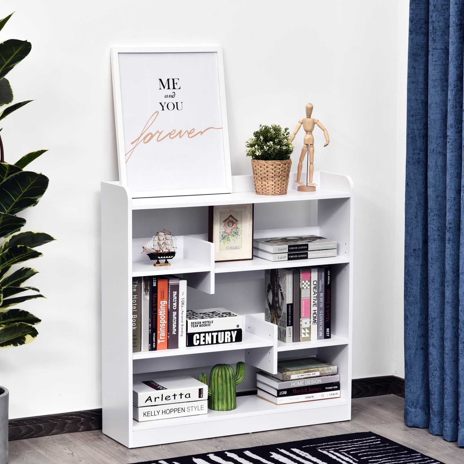 Bookshelf Storage Furniture dim. 90L x 24W x 91H cm 4 Levels 3 Back Panels Particle Boards White