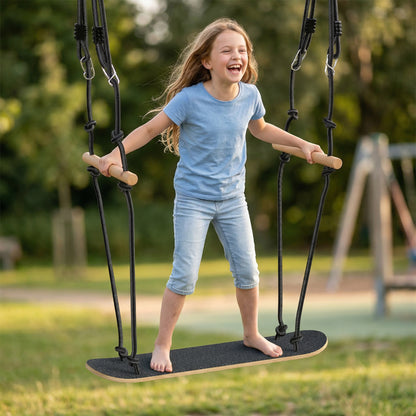 Skateboard-Style Kids Swing — Adjustable Height, Non-Slip Deck, Weatherproof Rope & Handles, Holds up to 220 lb (100 kg), Ages 3+