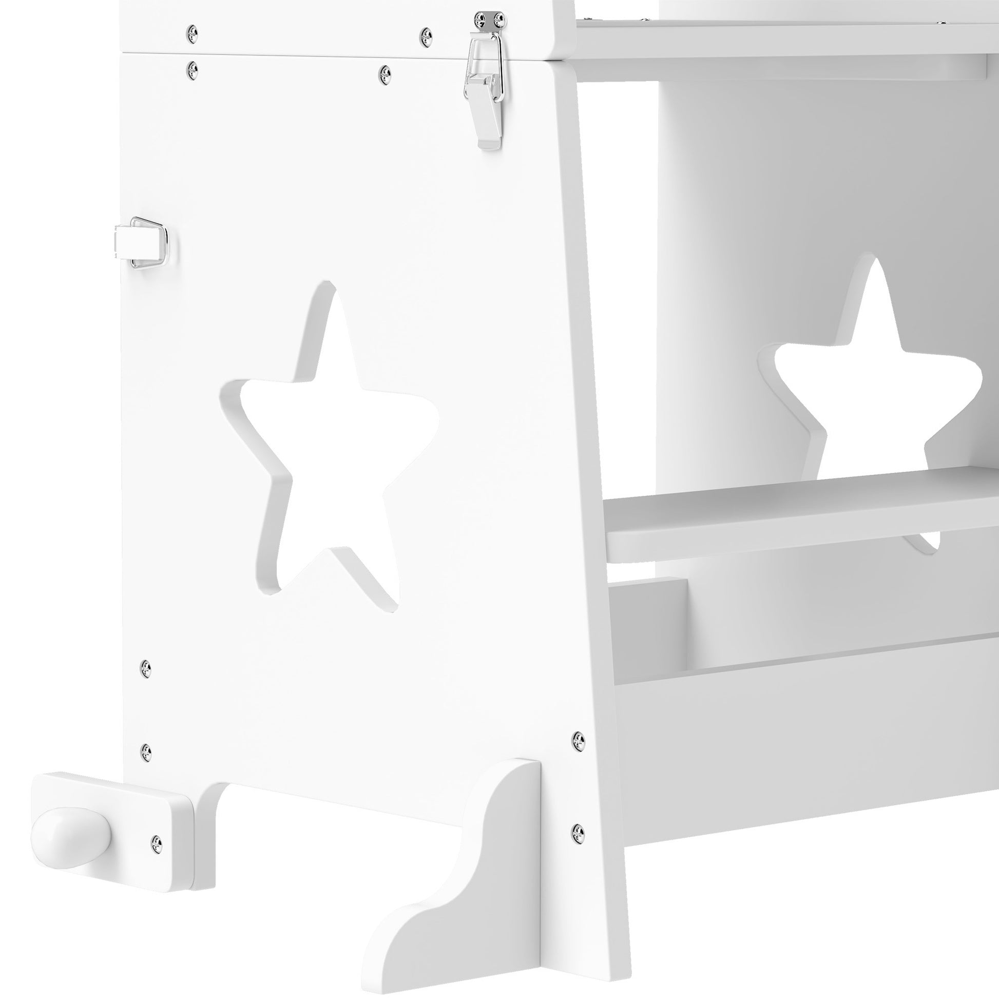2-in-1 Children's Learning Tower Stool for +3 Years Kids Convertible into Table and Chair with Safety Bar 60x44.5x86 cm White