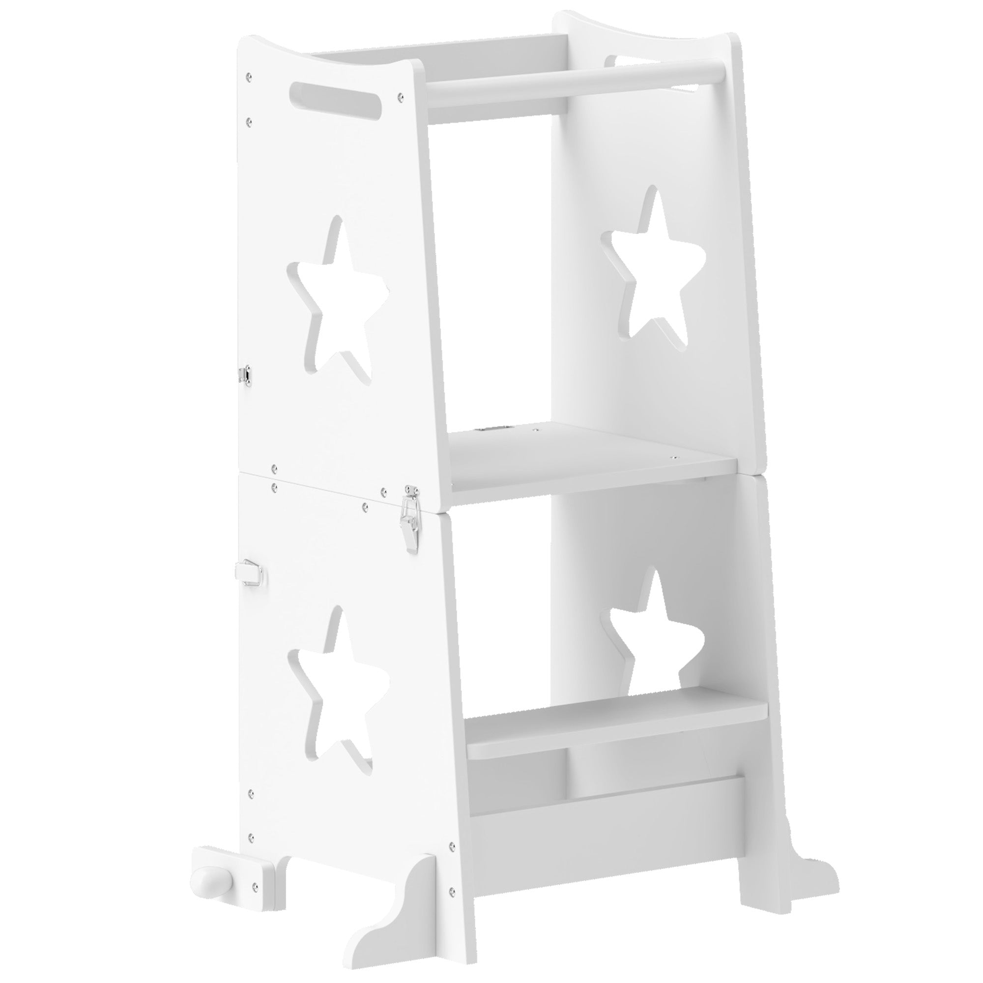 2-in-1 Children's Learning Tower Stool for +3 Years Kids Convertible into Table and Chair with Safety Bar 60x44.5x86 cm White